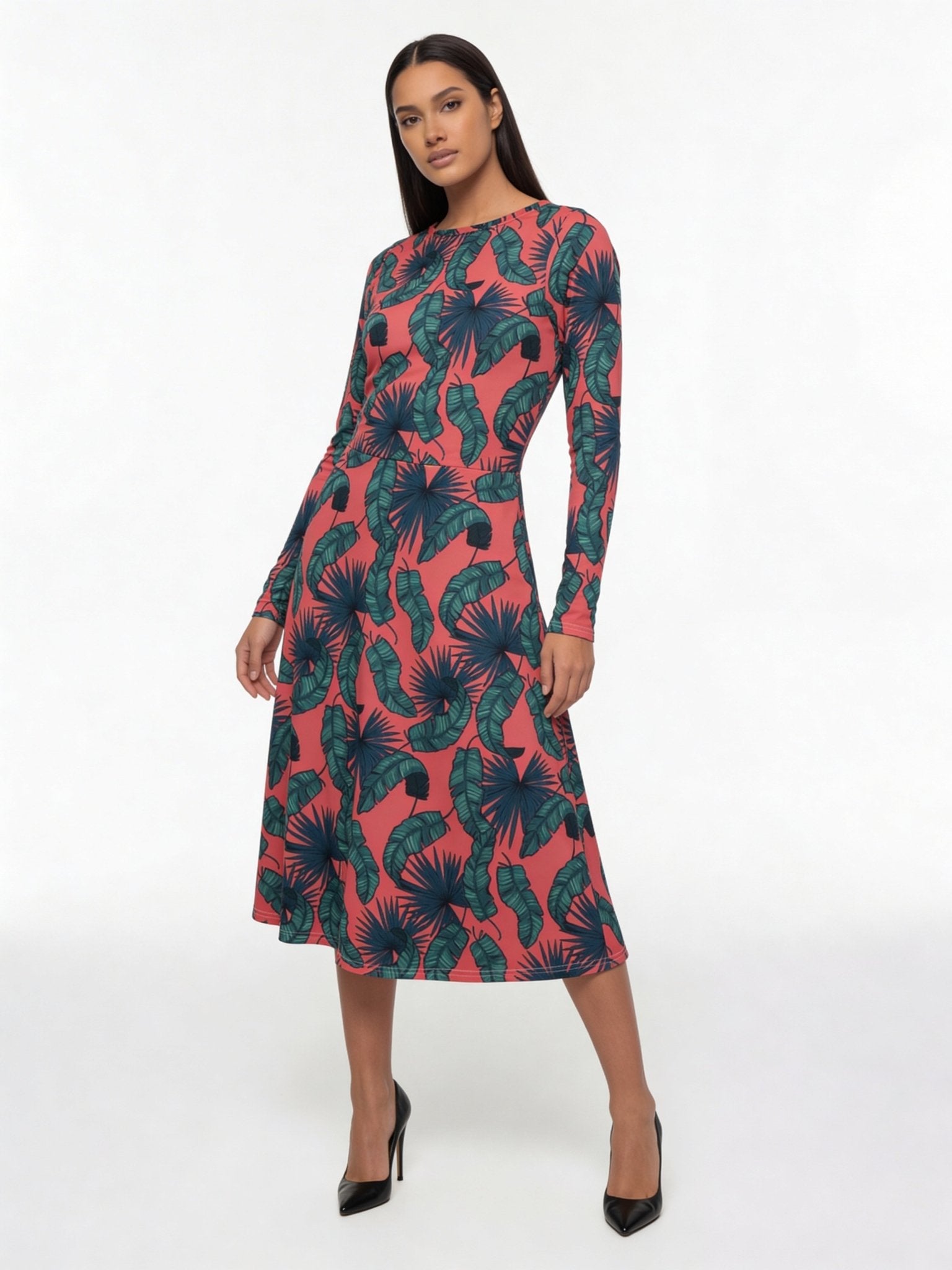 Crimson Feathers (Midi Dress - FB0084) - Trillii