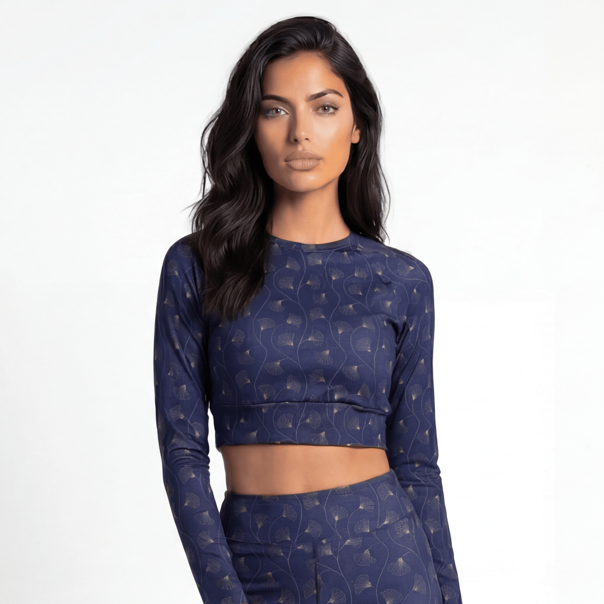 Imperial Bloom (Long Sleeve Cropped Top - FB0069) - Trillii