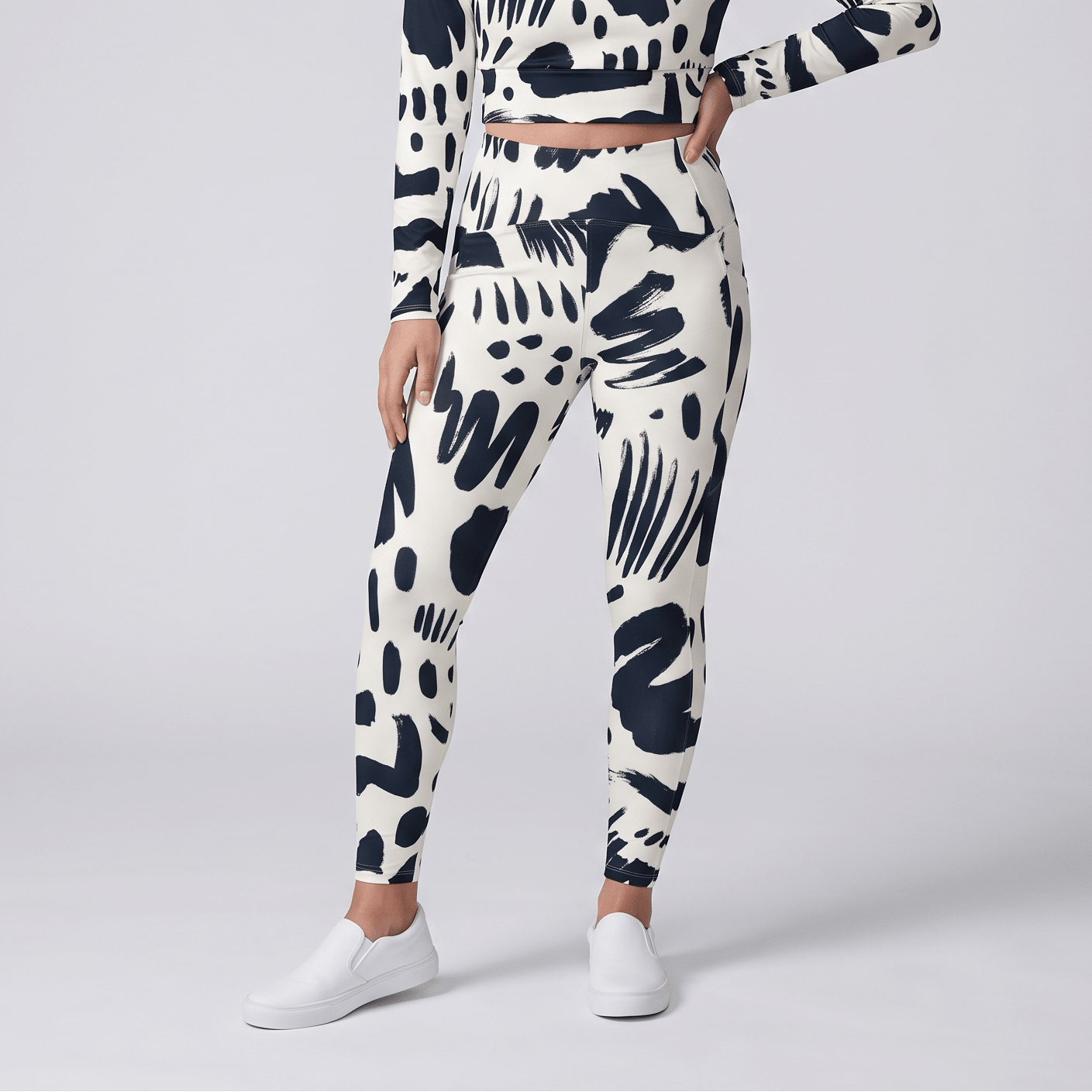 Monochrome (Crossover Leggings w/ Pockets - FB0016) - Trillii