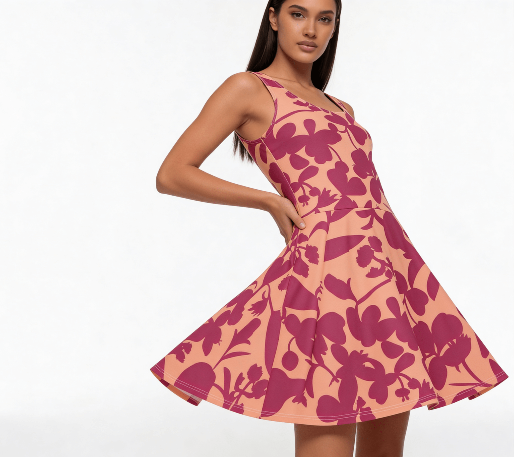 Pink Shade (Skater Dress - FB0089) - Trillii