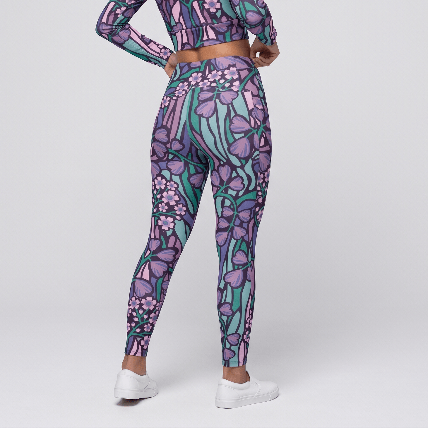 Purple Jungle (Crossover Leggings w/ pockets -FB0027) - Trillii