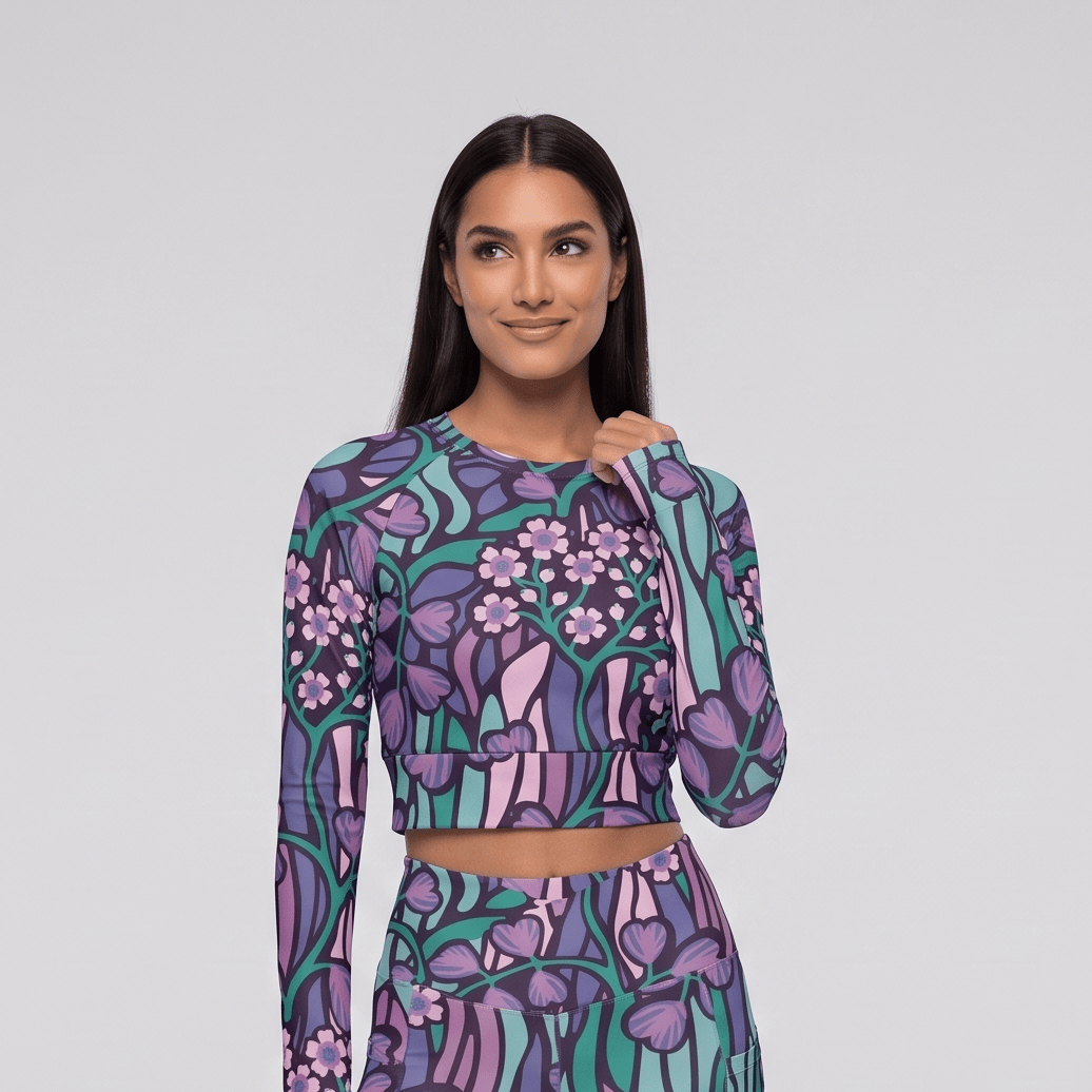 Purple Jungle (Long-sleeve Crop Top - FB0027) - Trillii