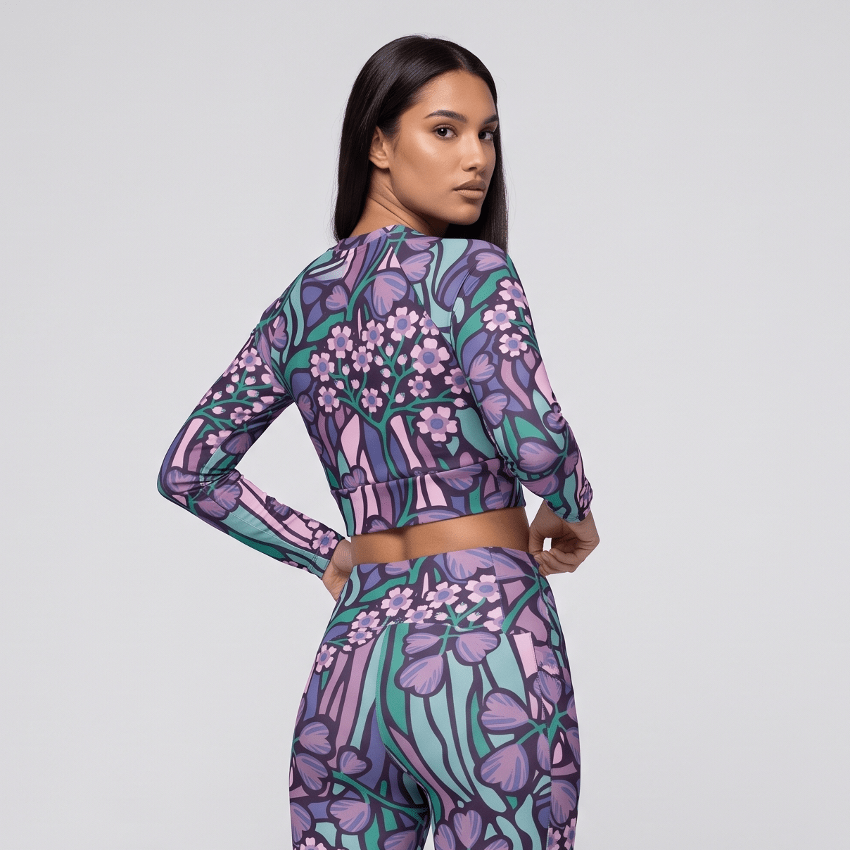 Purple Jungle (Long-sleeve Crop Top - FB0027) - Trillii