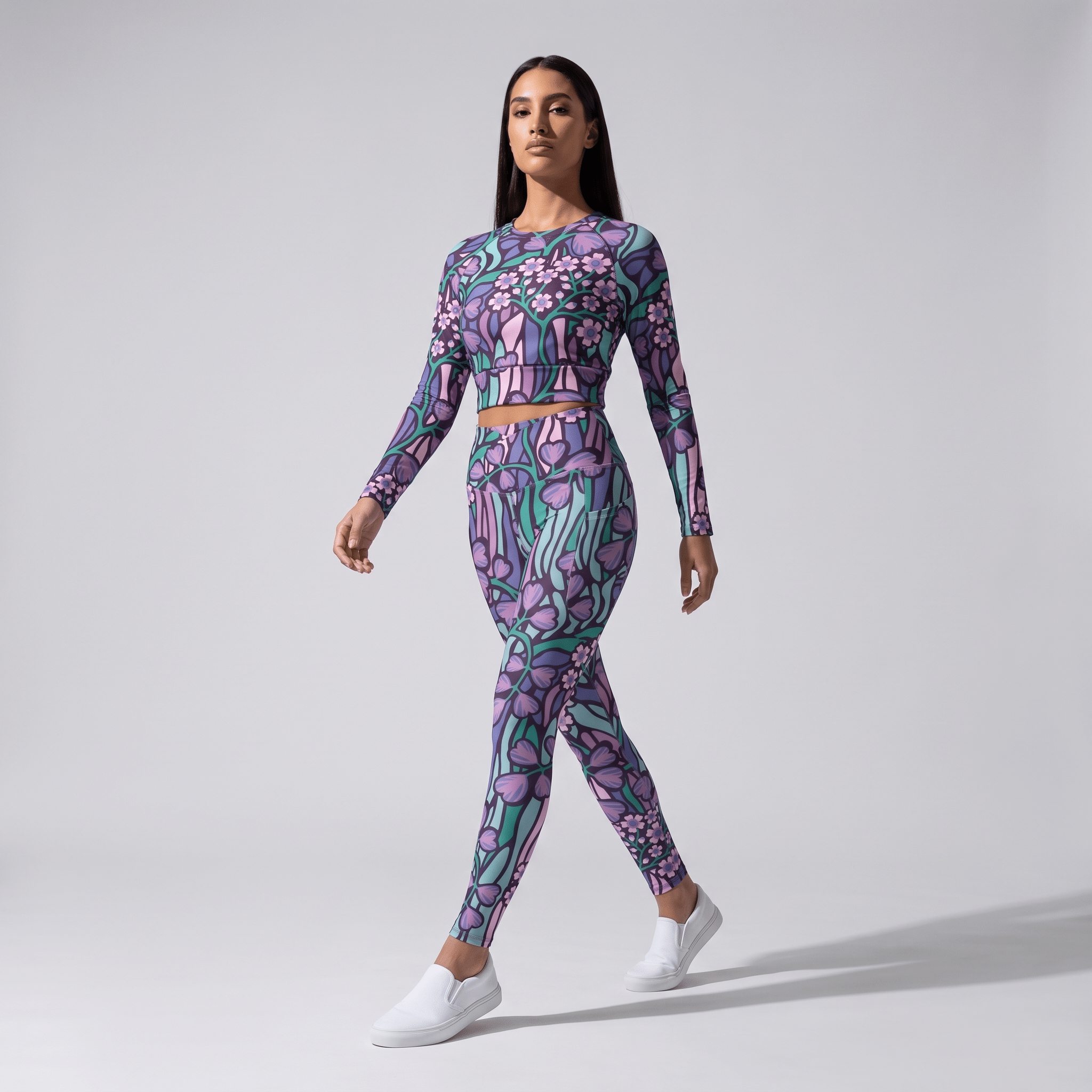 Purple Jungle (Long-sleeve Crop Top - FB0027) - Trillii
