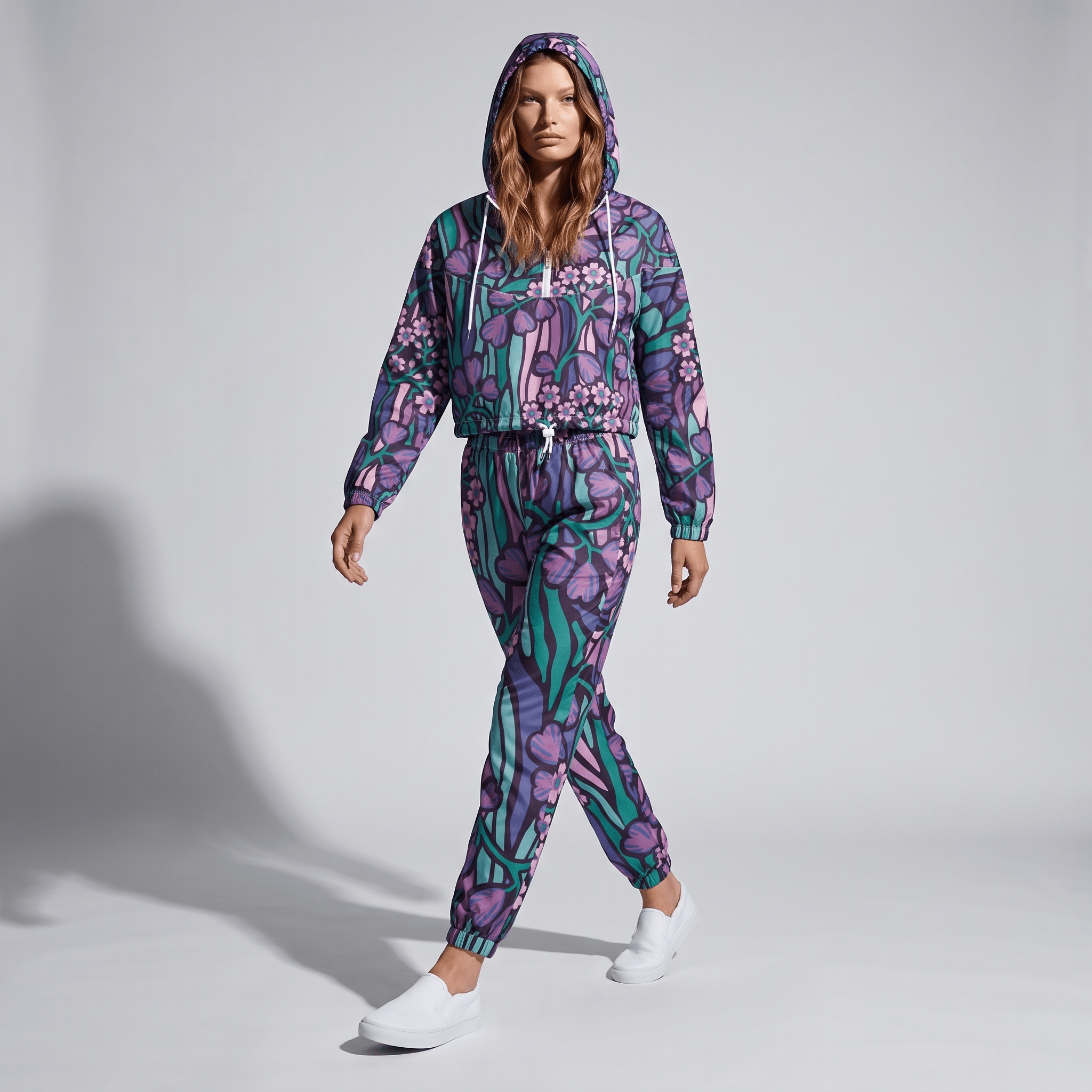 Purple Jungle (Women’s cropped windbreaker - FB0027) - Trillii