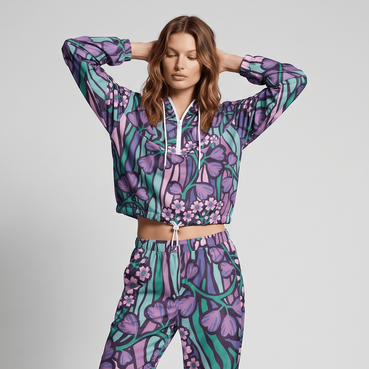 Purple Jungle (Women’s cropped windbreaker - FB0027) - Trillii